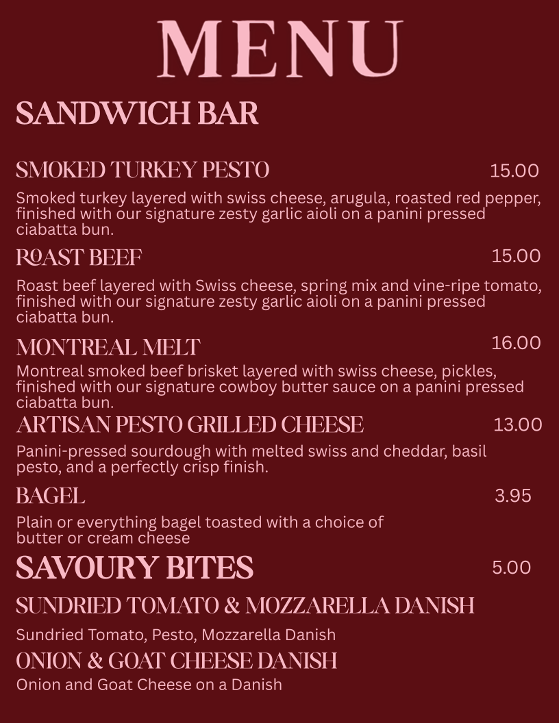 Menu, SOL Bakehouse
