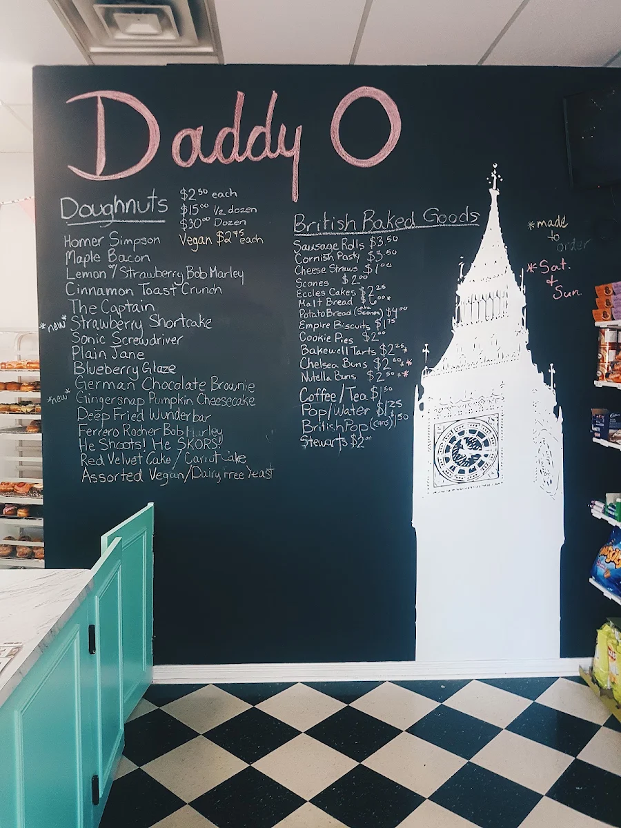 Menu, Daddy O Doughnuts & British Baked Goods