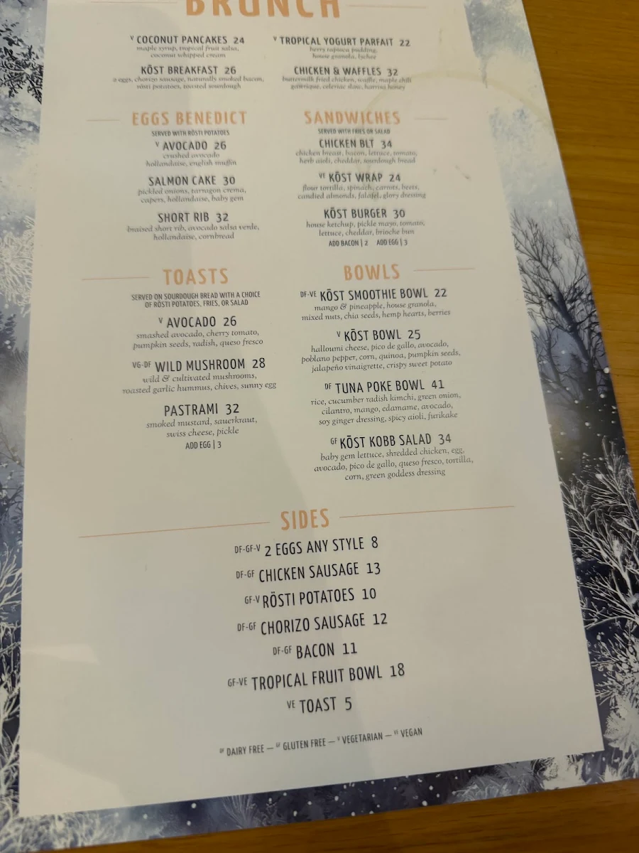 Menu, KŌST