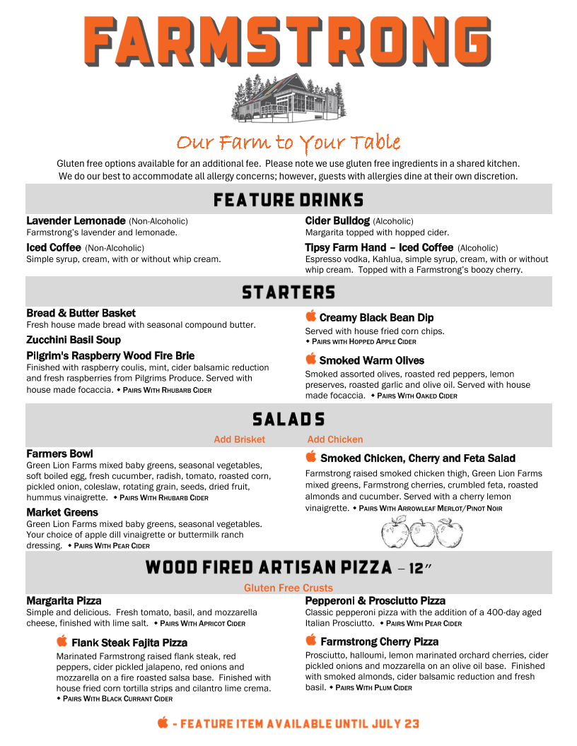 Menu, Farmstrong Cider Company