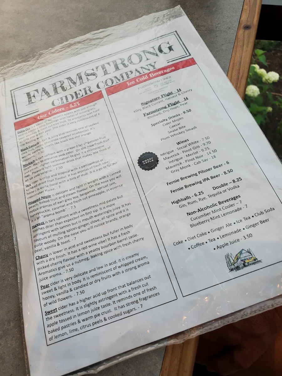 Menu, Farmstrong Cider Company
