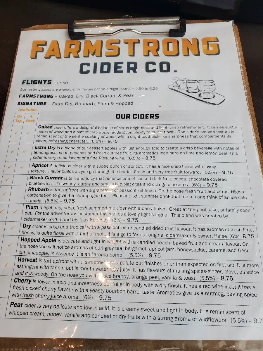 Menu, Farmstrong Cider Company