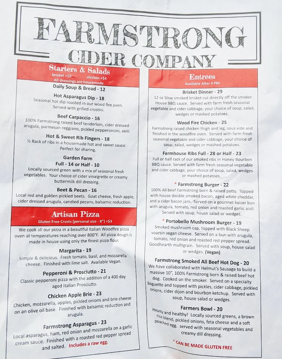 Menu, Farmstrong Cider Company