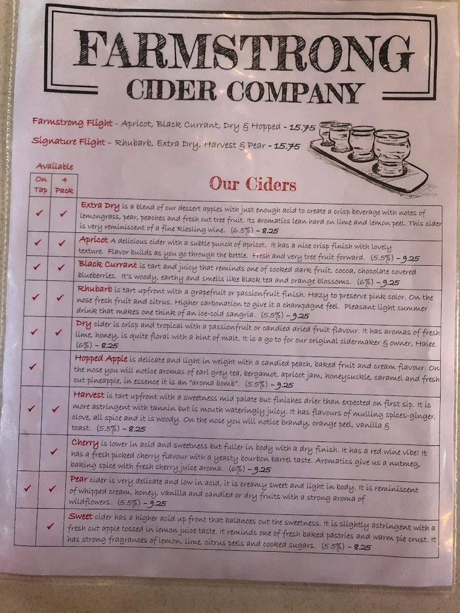 Menu, Farmstrong Cider Company