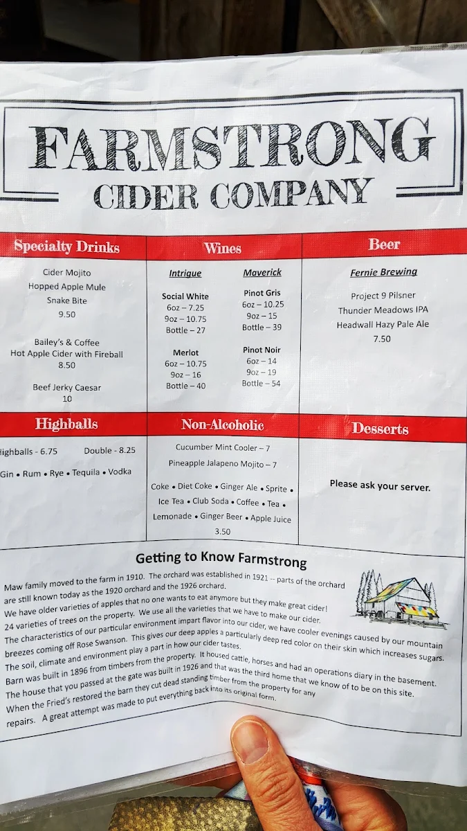Menu, Farmstrong Cider Company