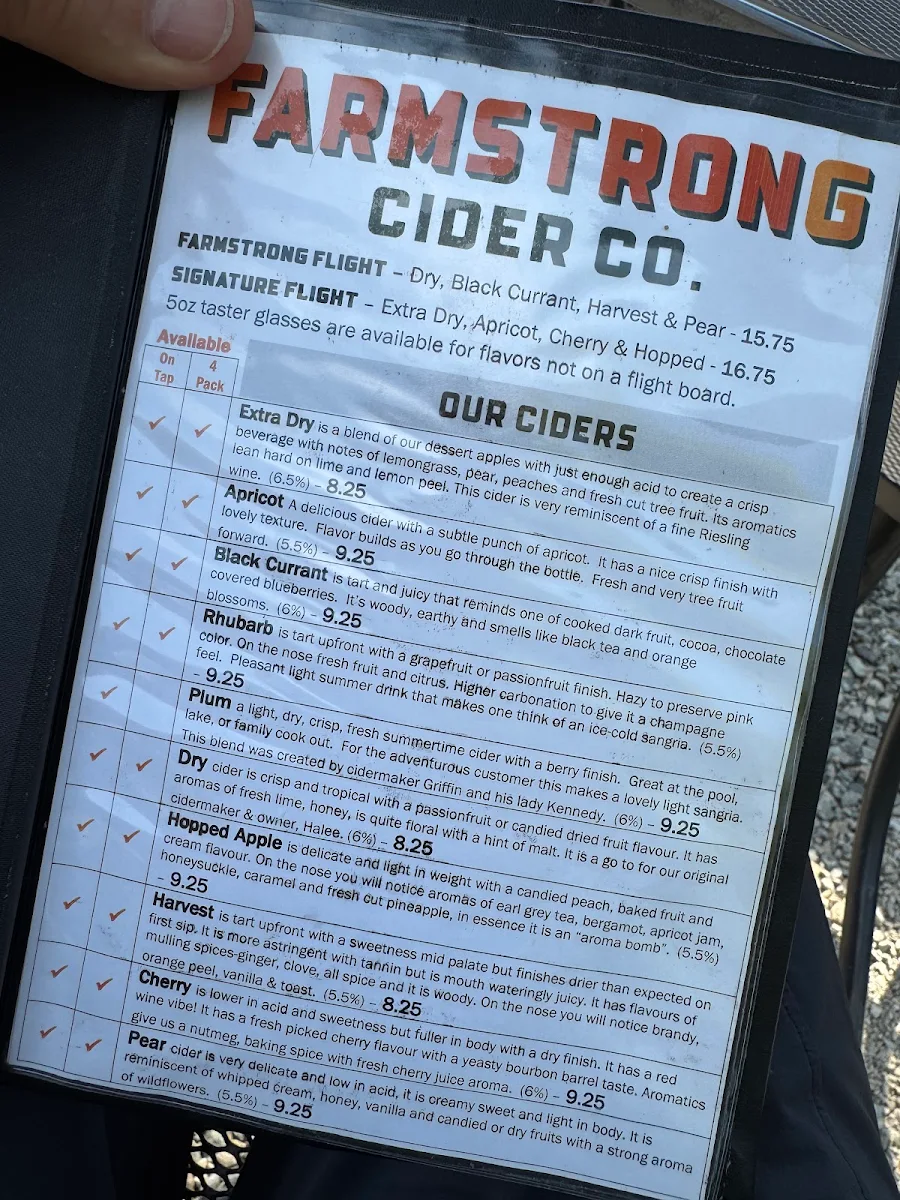Menu, Farmstrong Cider Company
