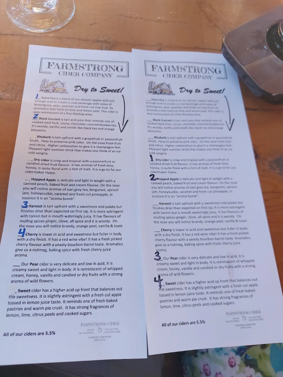 Menu, Farmstrong Cider Company