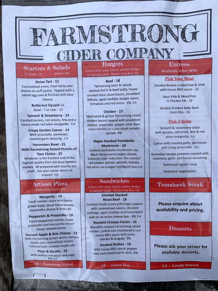 Menu, Farmstrong Cider Company