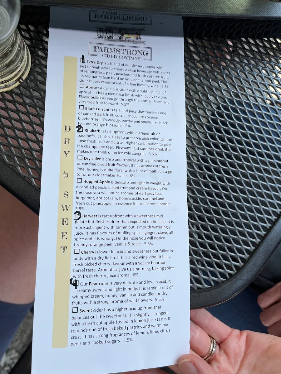 Menu, Farmstrong Cider Company
