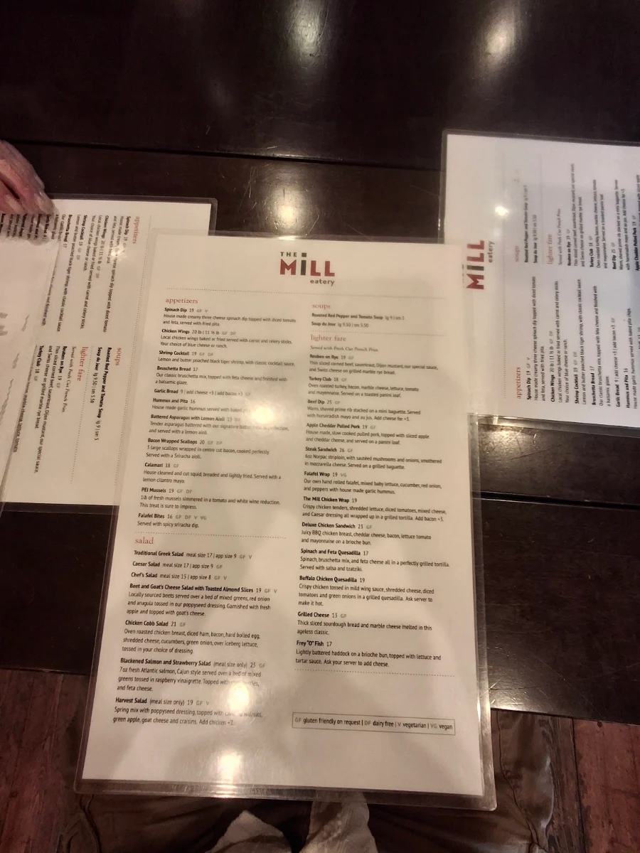 Menu, The Mill Restaurant and Inn