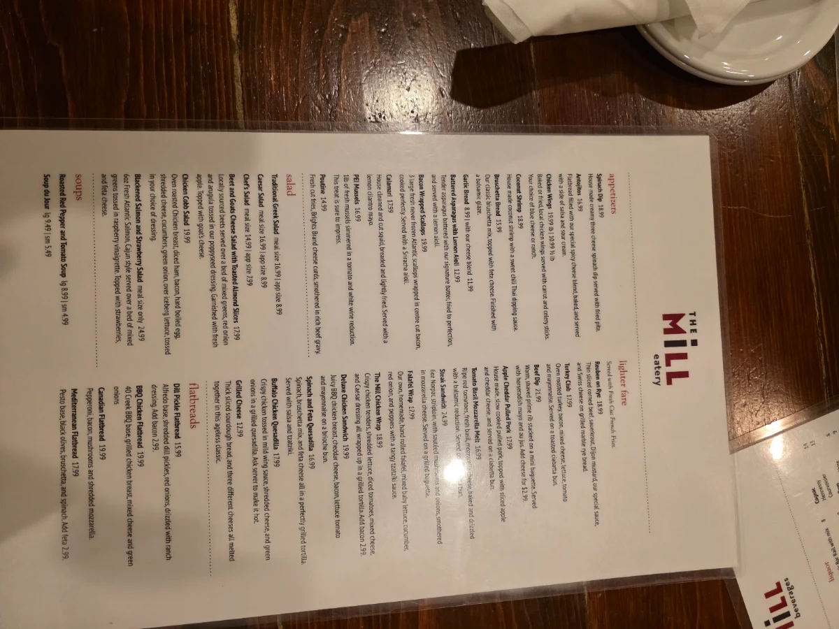 Menu, The Mill Restaurant and Inn