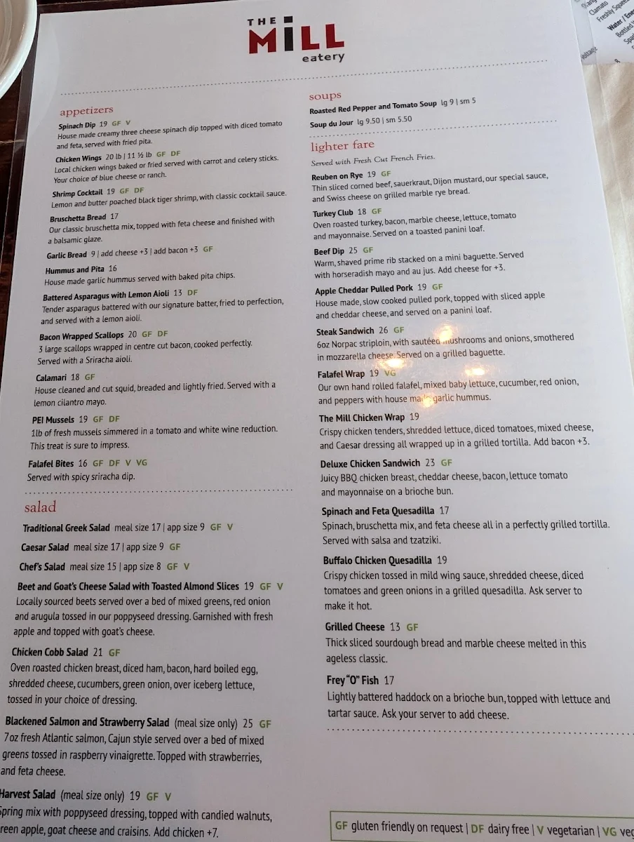 Menu, The Mill Restaurant and Inn
