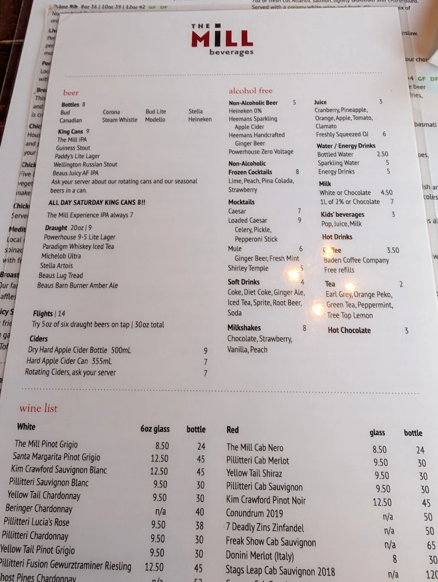 Menu, The Mill Restaurant and Inn