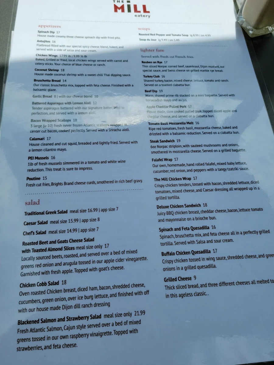 Menu, The Mill Restaurant and Inn