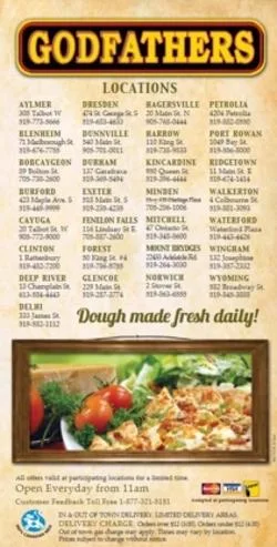 Menu, Godfathers Pizza - Dresden
