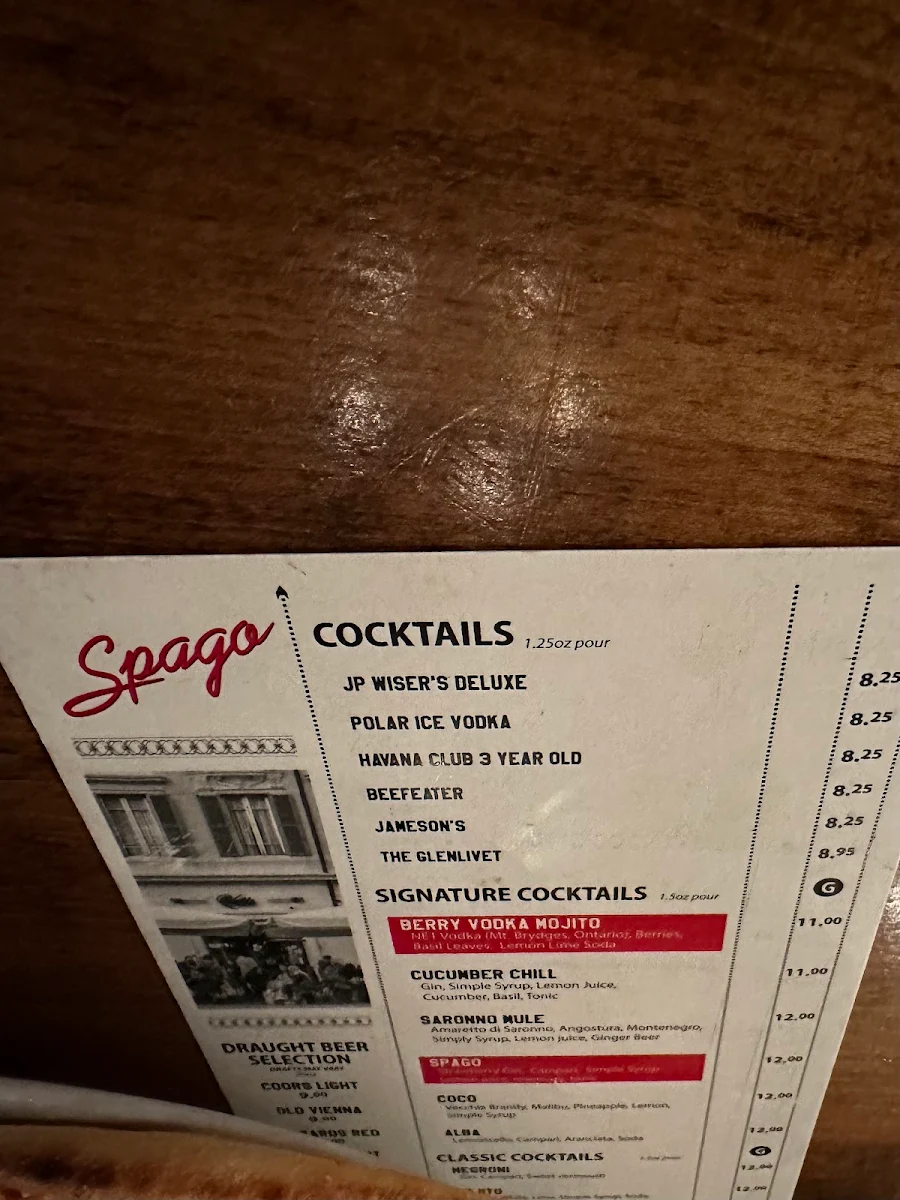 Menu, Spago South Windsor