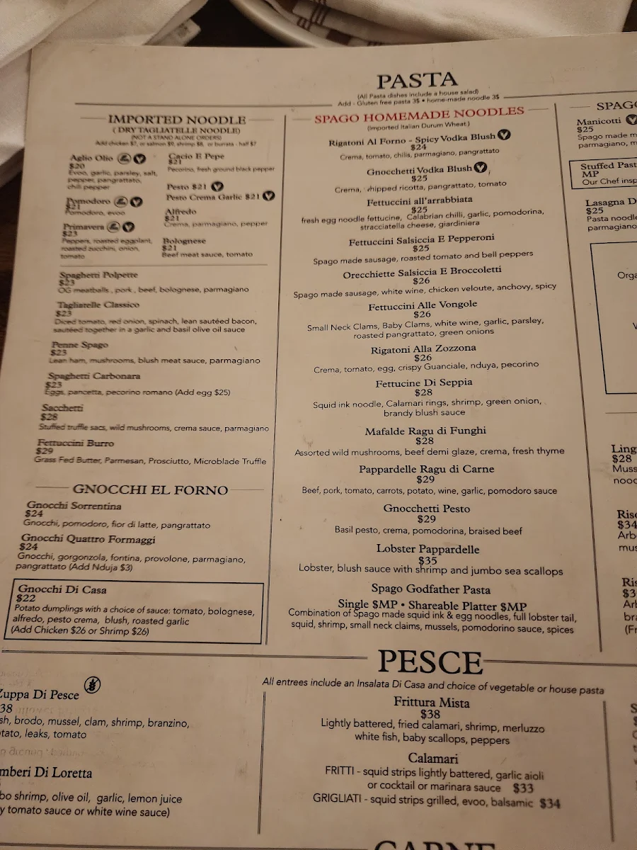 Menu, Spago South Windsor