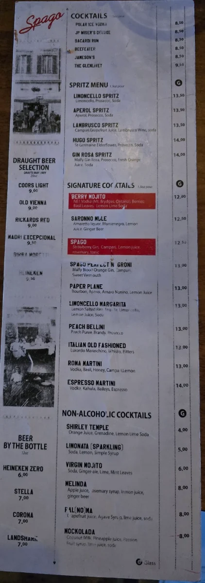 Menu, Spago South Windsor