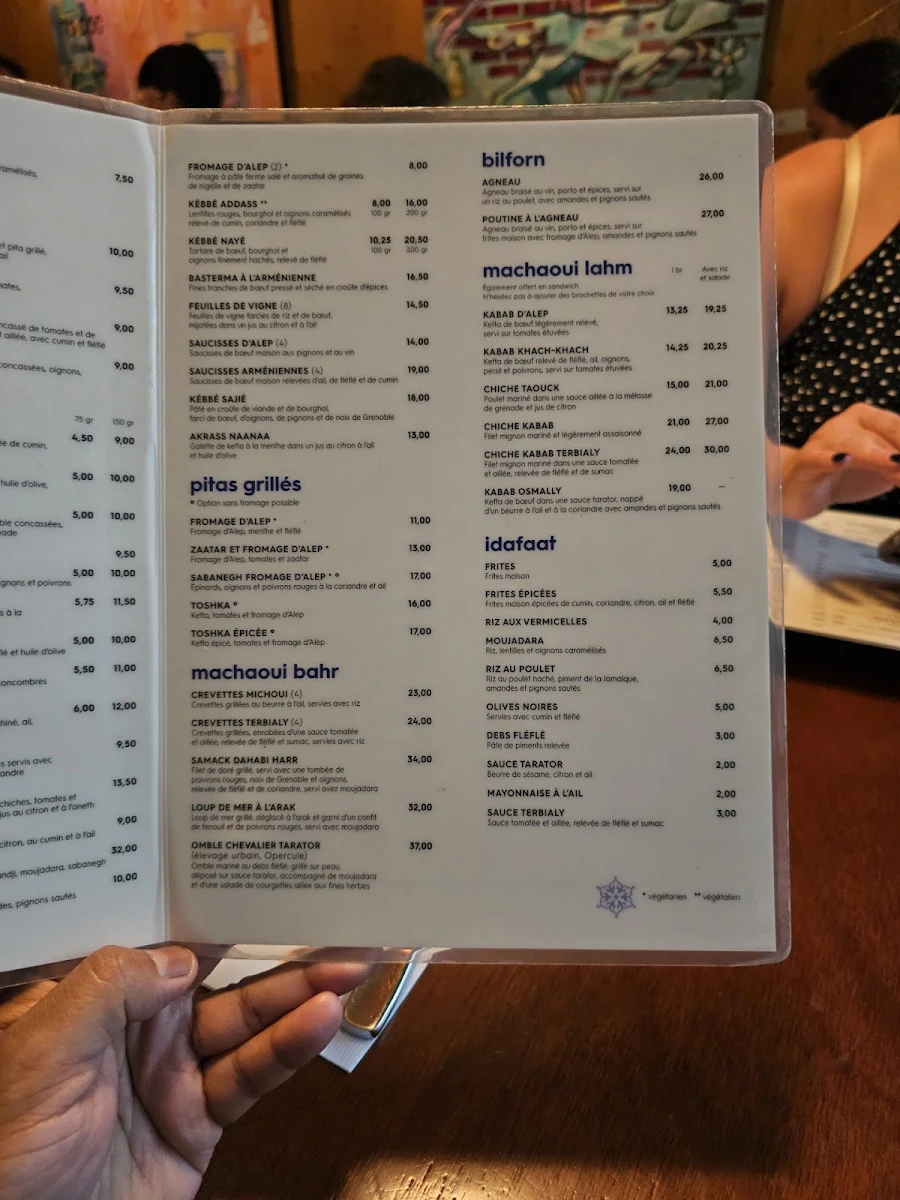 Menu, Restaurant Alep