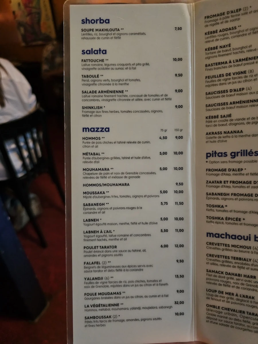 Menu, Restaurant Alep