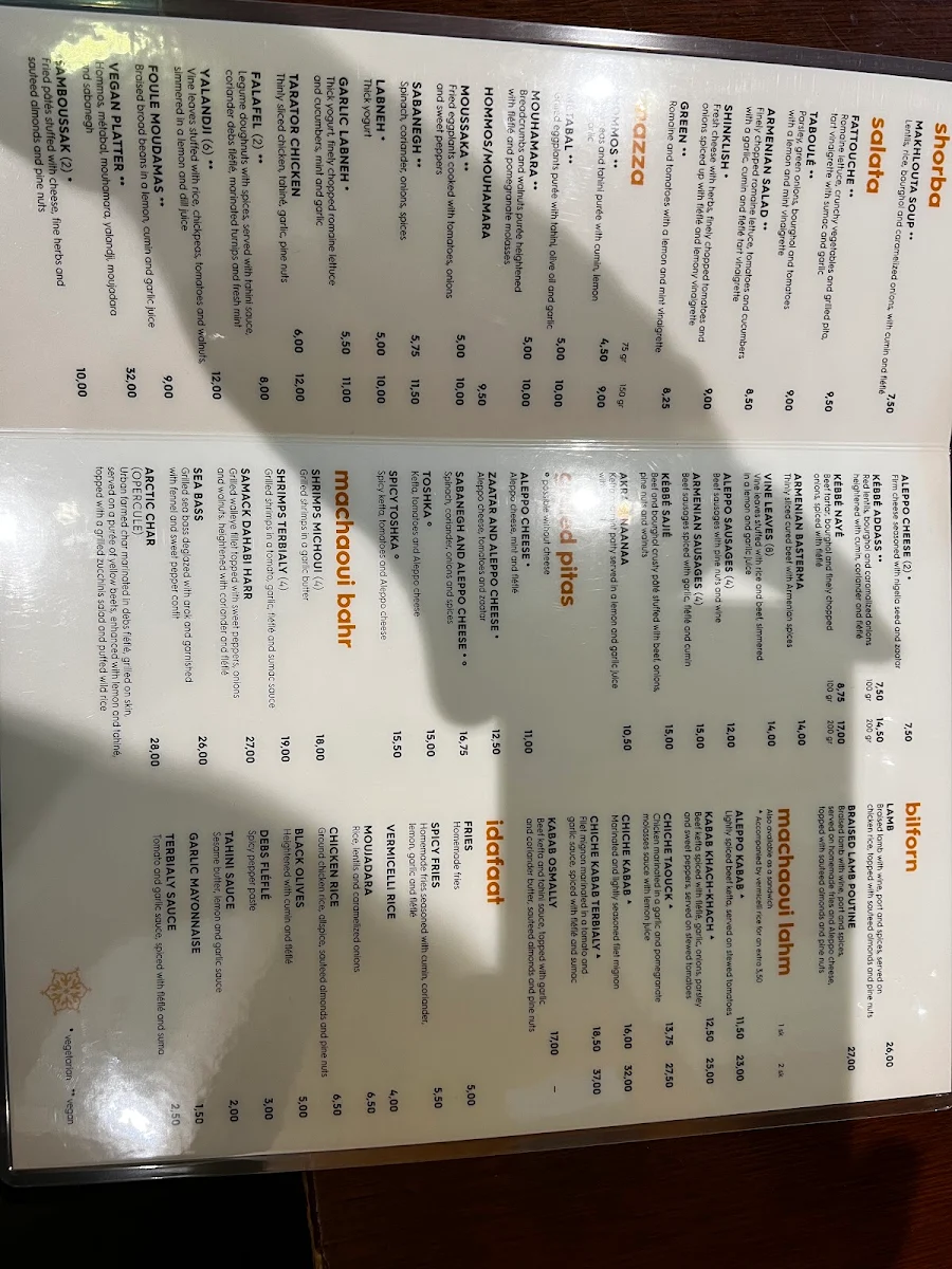 Menu, Restaurant Alep