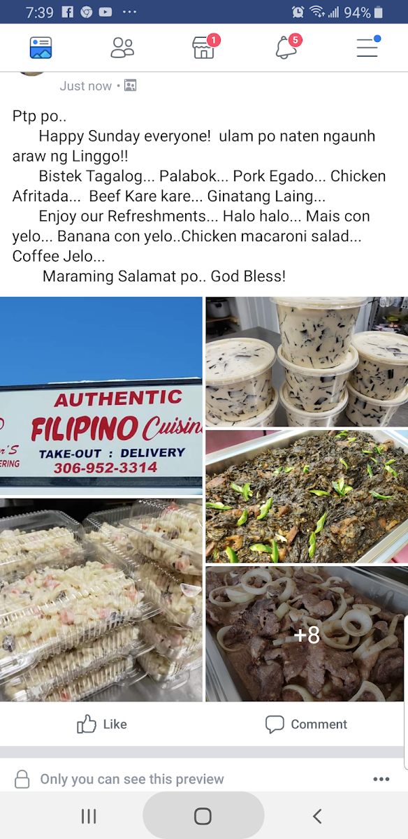 Menu, Flor's Filipino Specialty Catering Services
