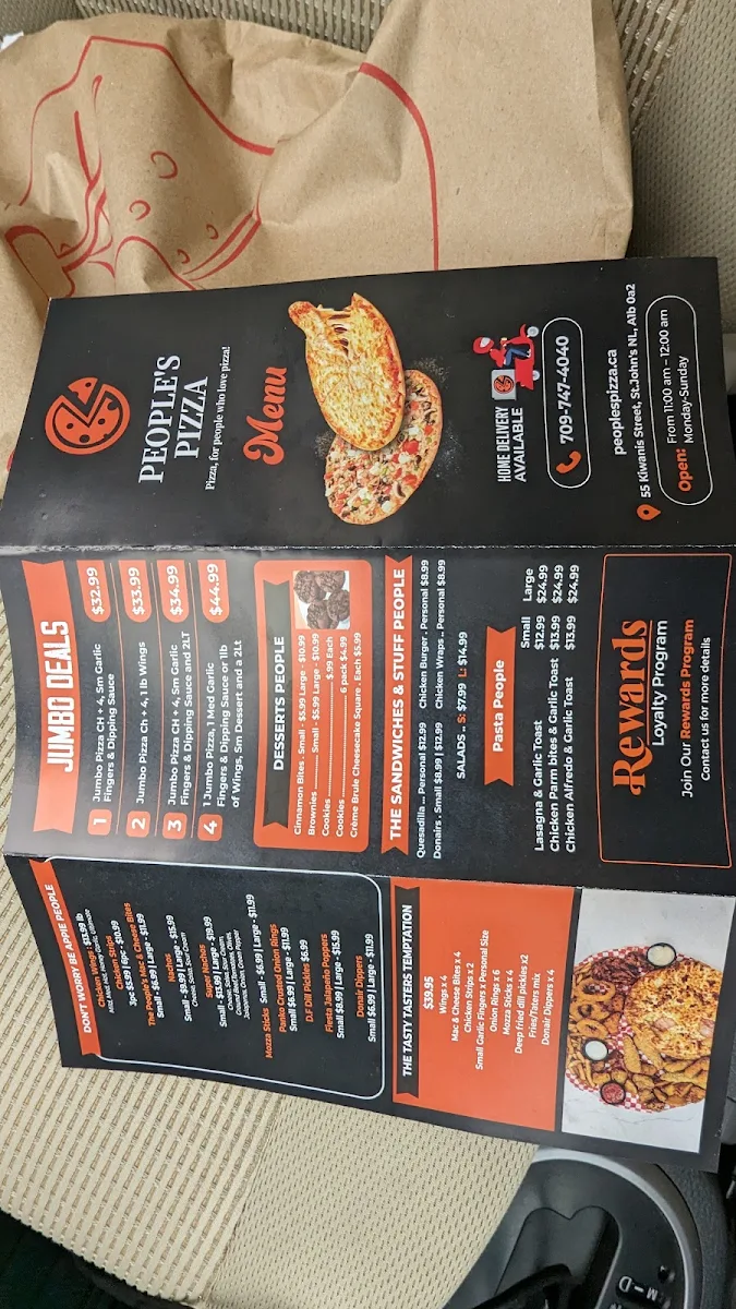 Menu, People's Pizza work