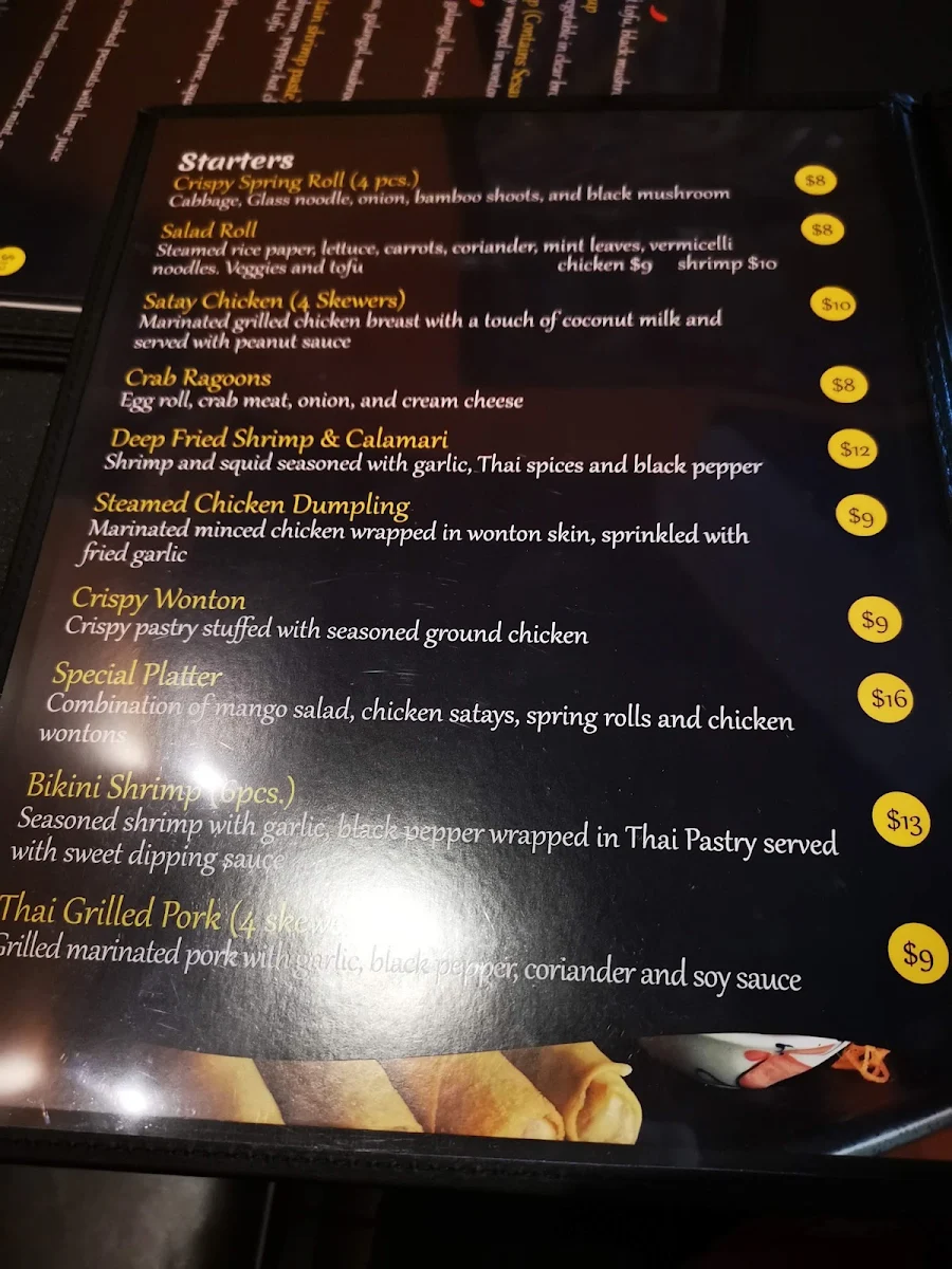 Menu, Young's Thai Cuisine