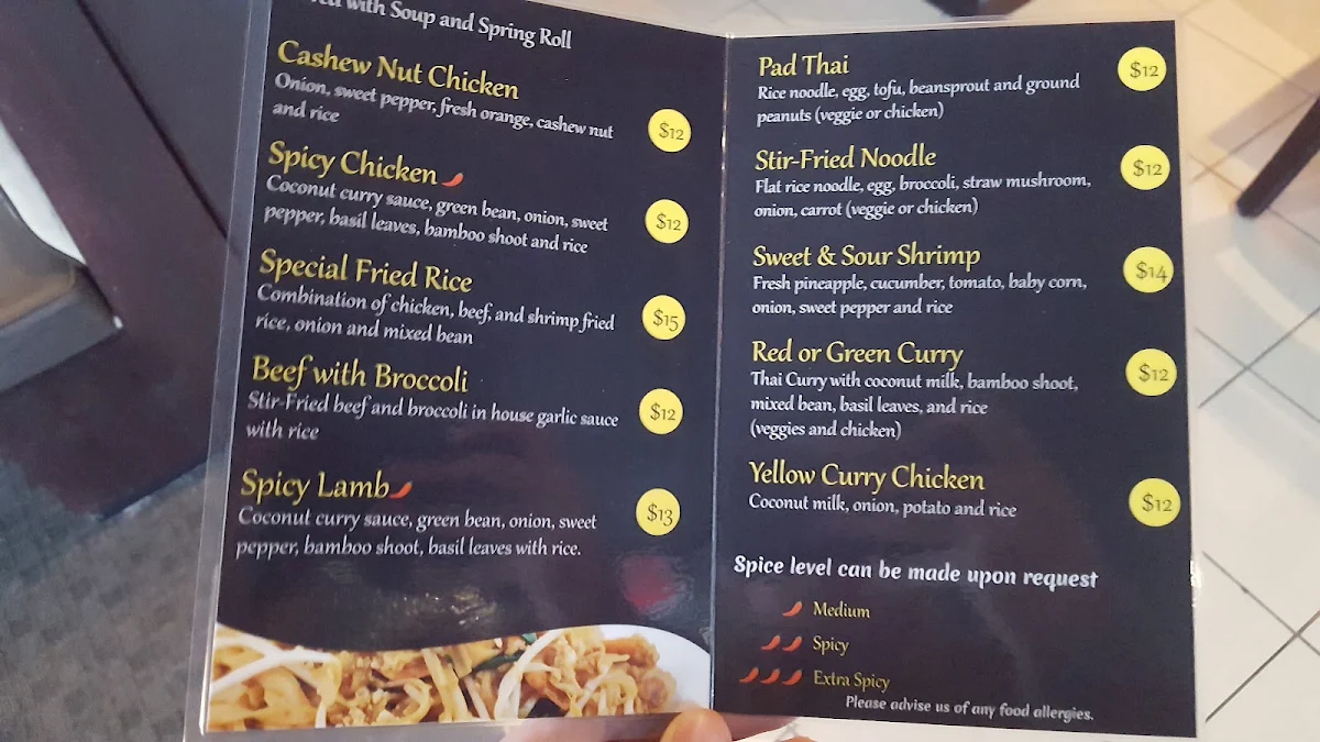 Menu, Young's Thai Cuisine