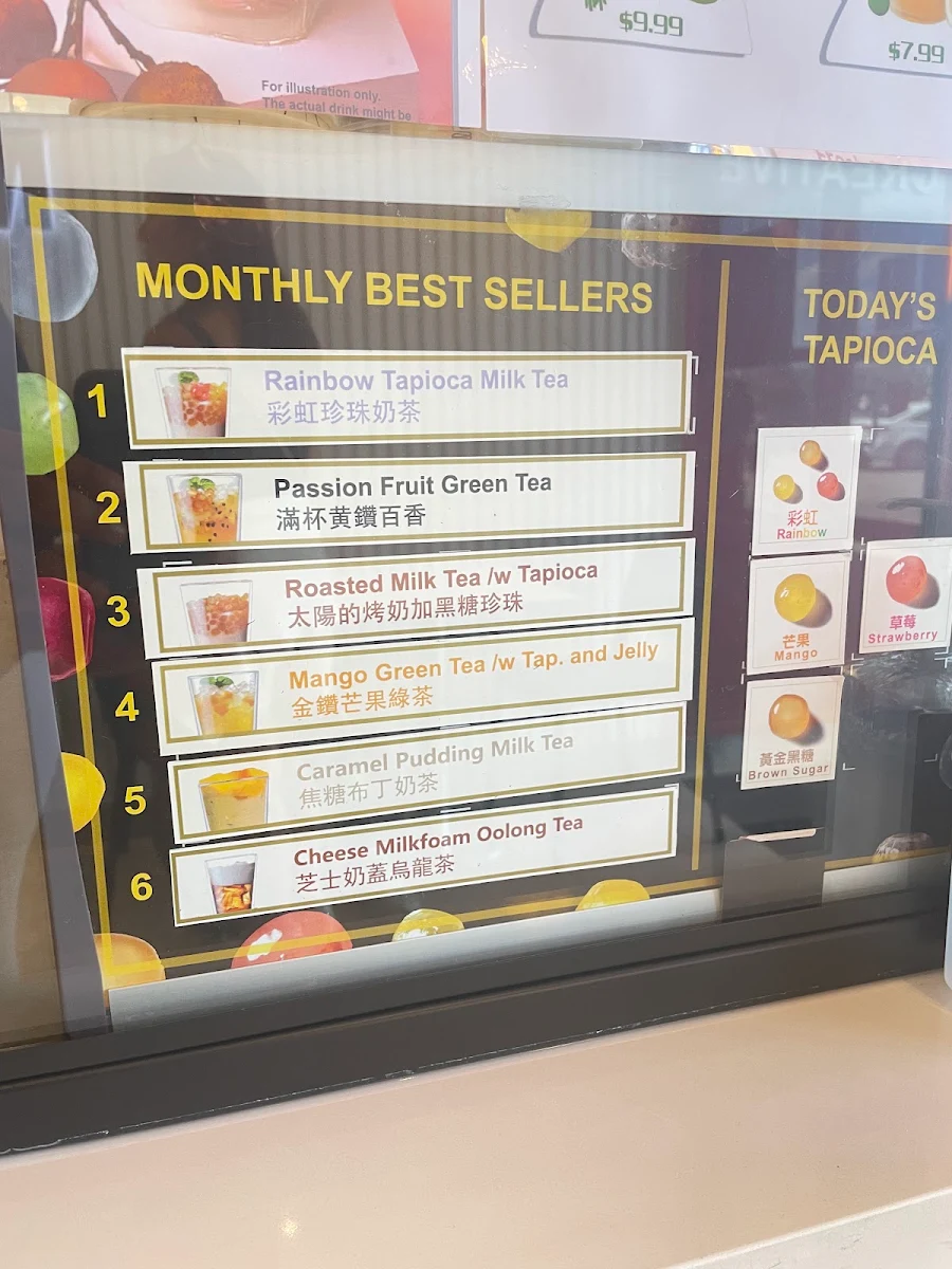 Menu, Mr. Sun Bubble Tea
