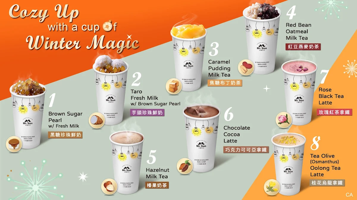 Menu, Mr. Sun Bubble Tea
