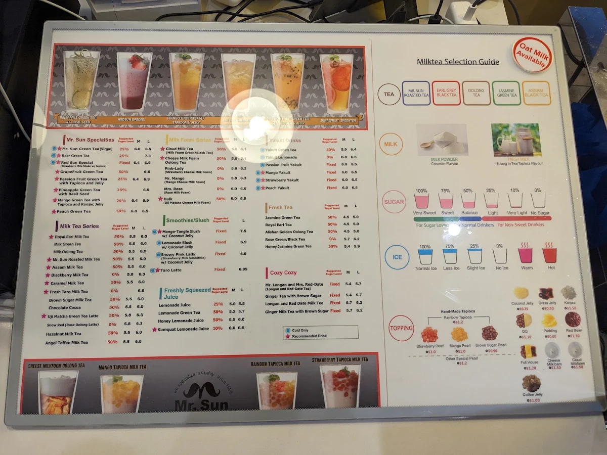 Menu, Mr. Sun Bubble Tea