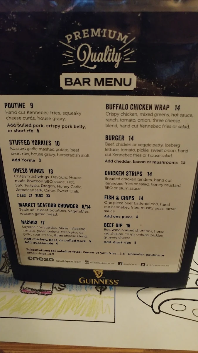 Menu, One20 Public House and Liquor Store