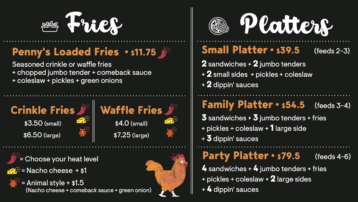 Menu, Penny's Hot Chicken