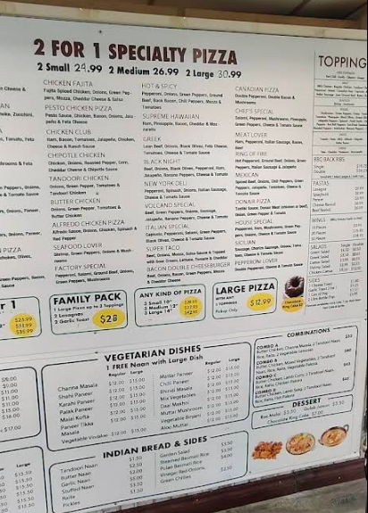 Menu, Pizza Factory Langley