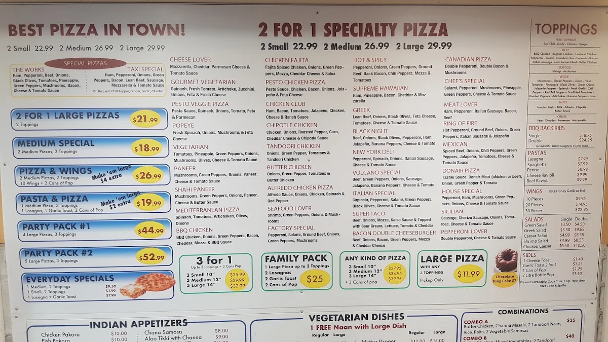 Menu, Pizza Factory Langley
