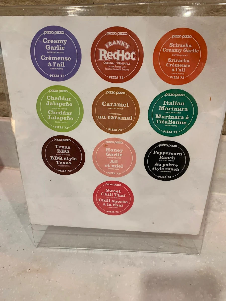 Menu, Pizza Pizza