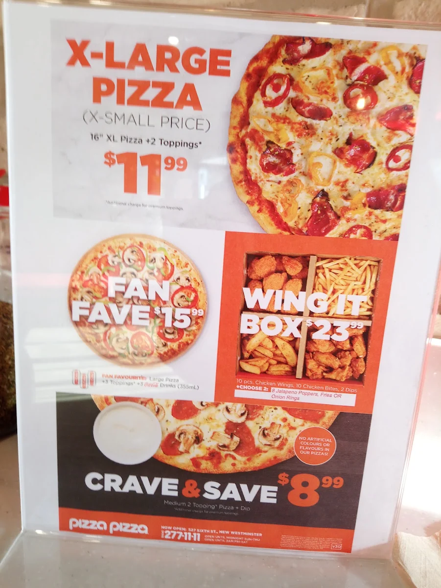 Menu, Pizza Pizza