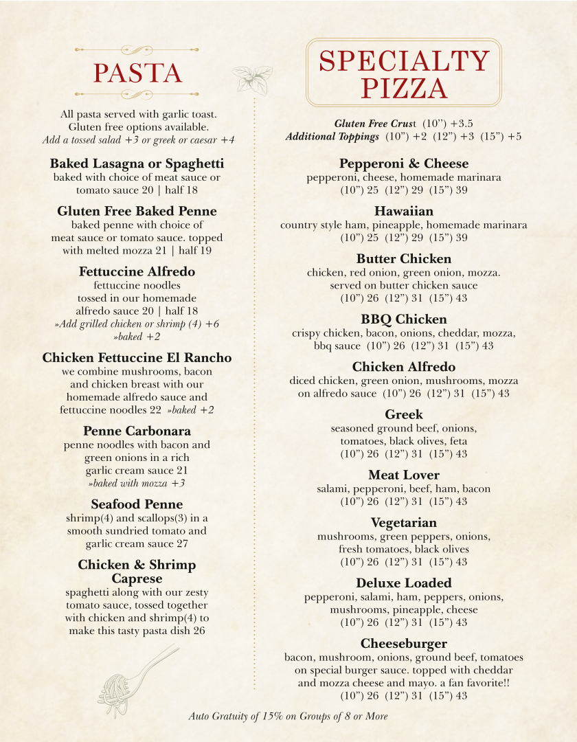 Menu, Water's Edge Restaurant and Lounge
