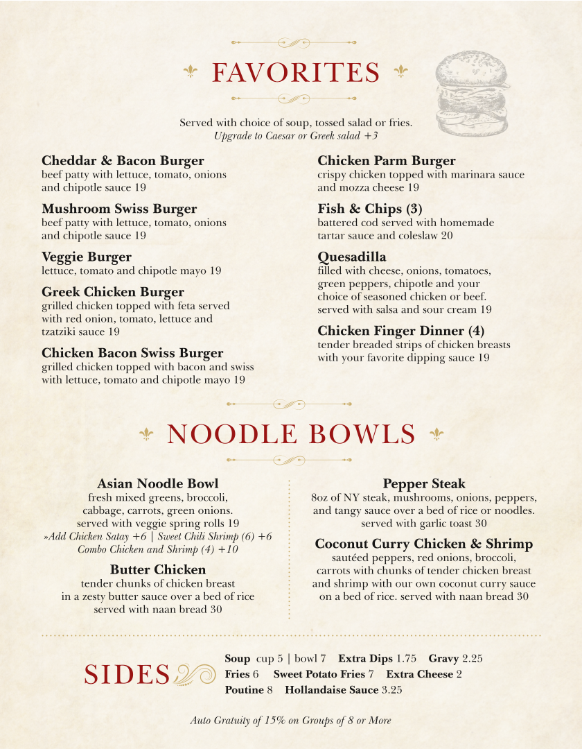 Menu, Water's Edge Restaurant and Lounge