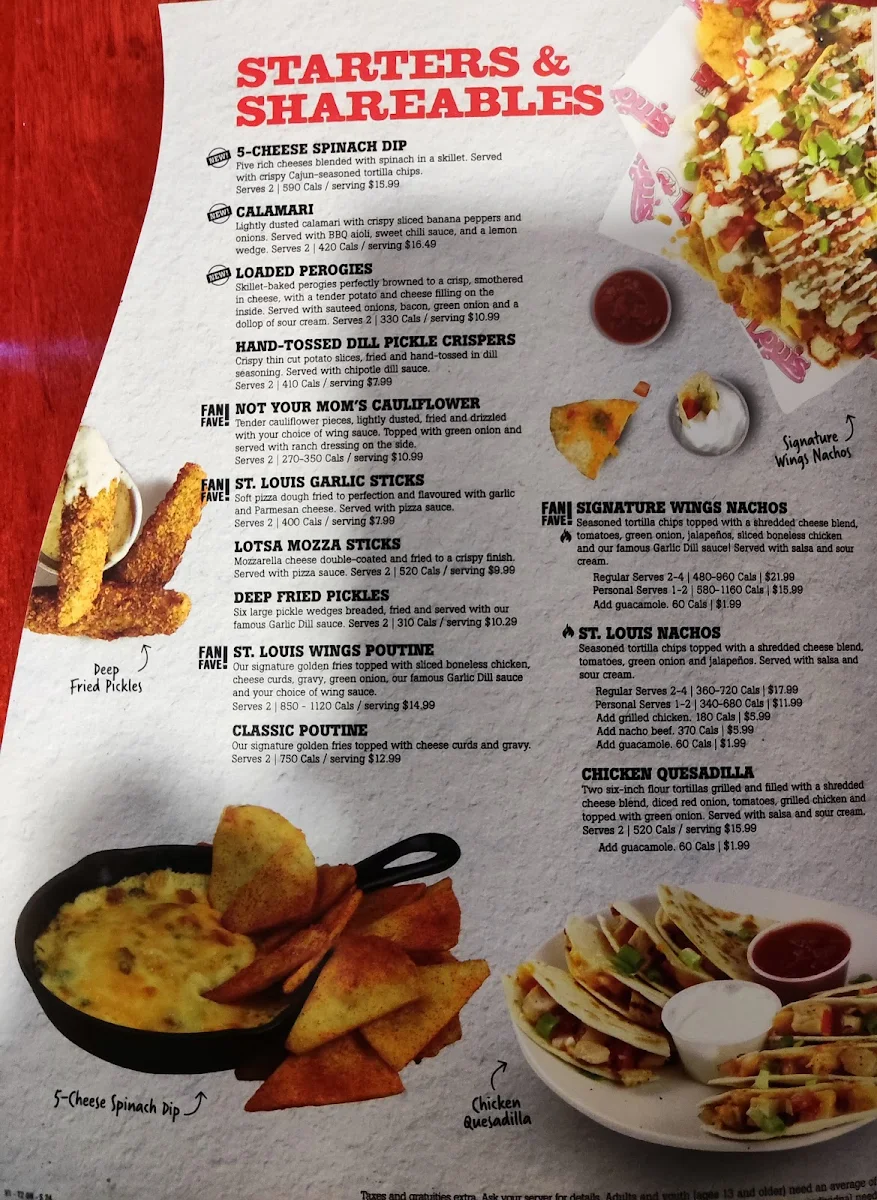 Menu, St. Louis Bar & Grill