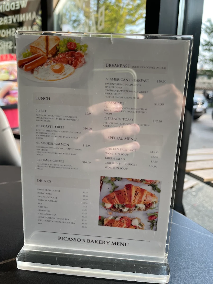 Menu, Picasso Bakery