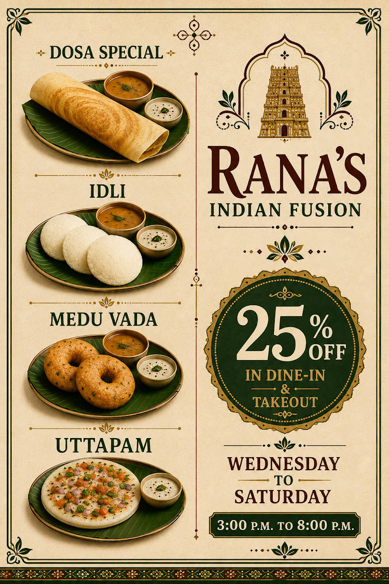 Menu, Rana's Indian Fusion Restaurant