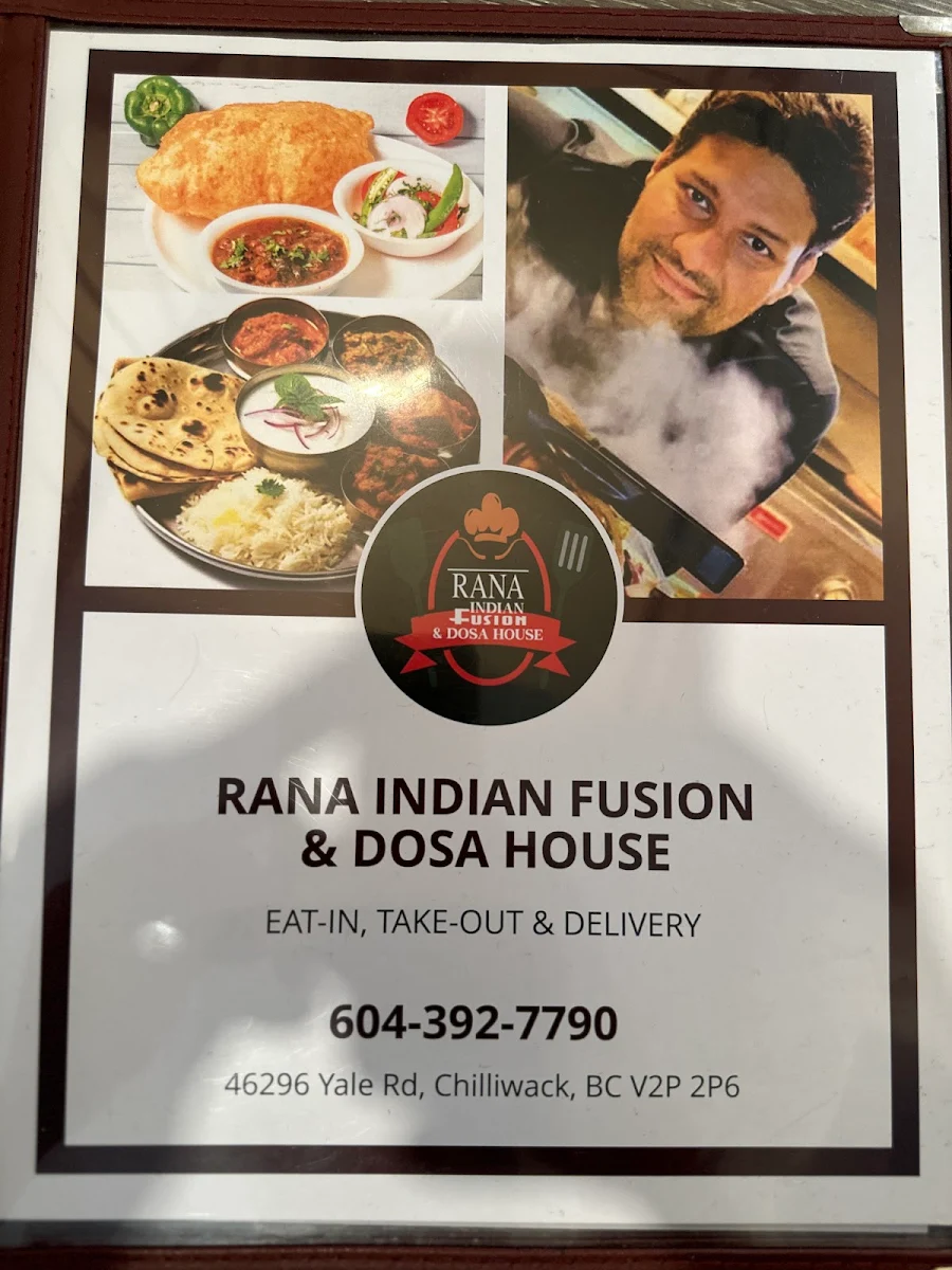 Menu, Rana's Indian Fusion Restaurant