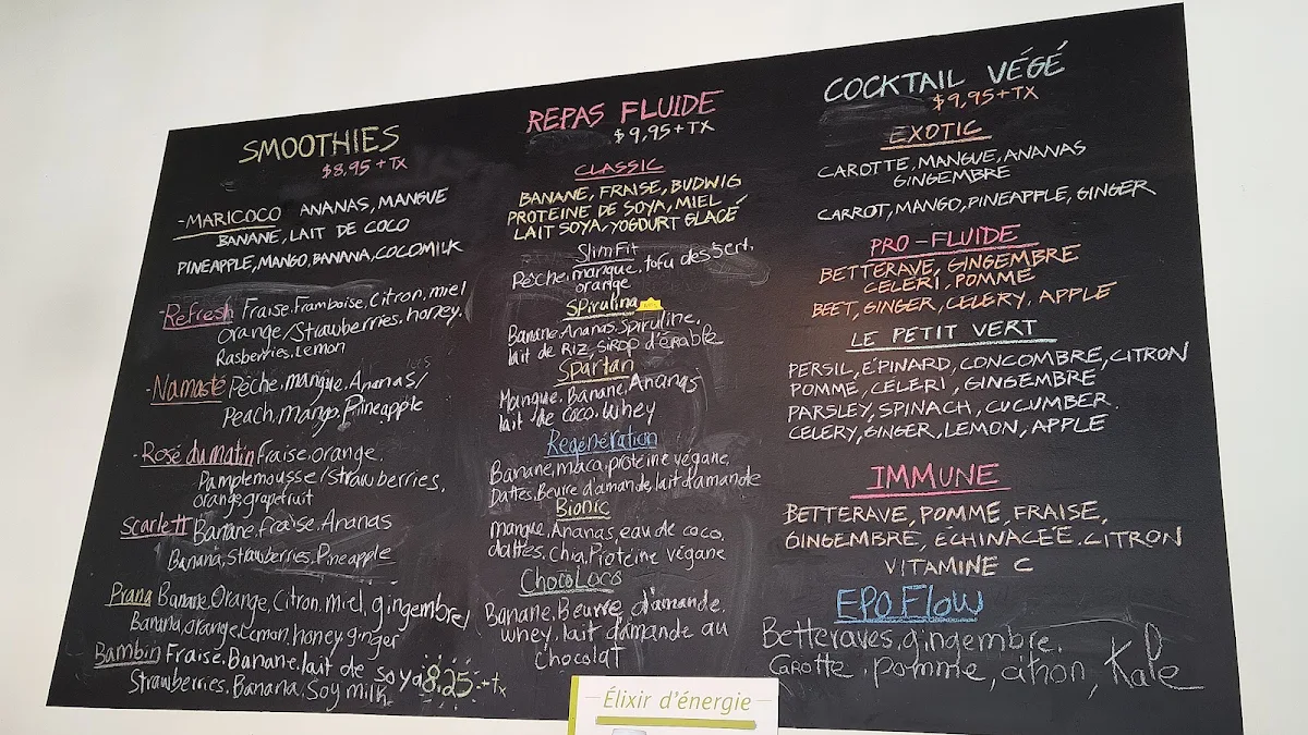 Menu, Fluide Bar à Jus