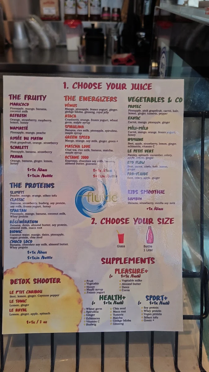 Menu, Fluide Bar à Jus