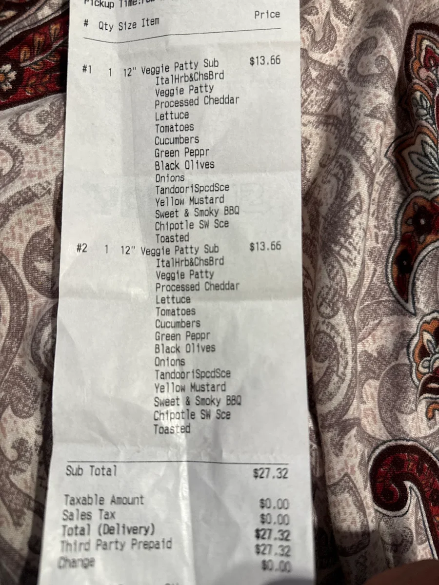 Menu, Subway