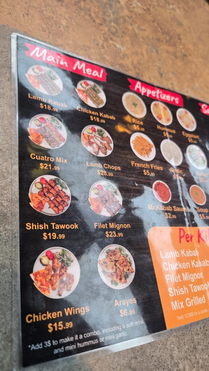 Menu, Mr.Kabab