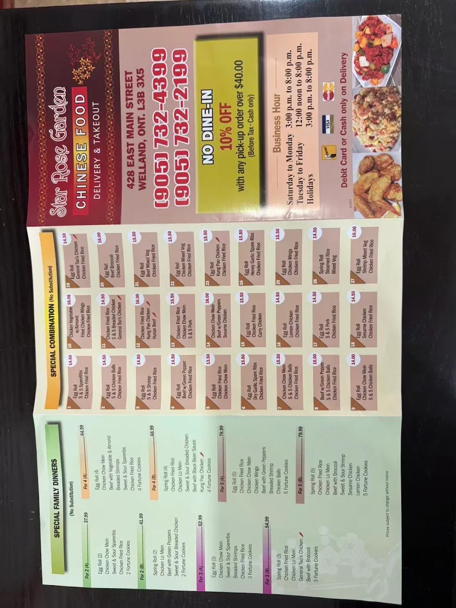Menu, Star Rose Garden Restaurant