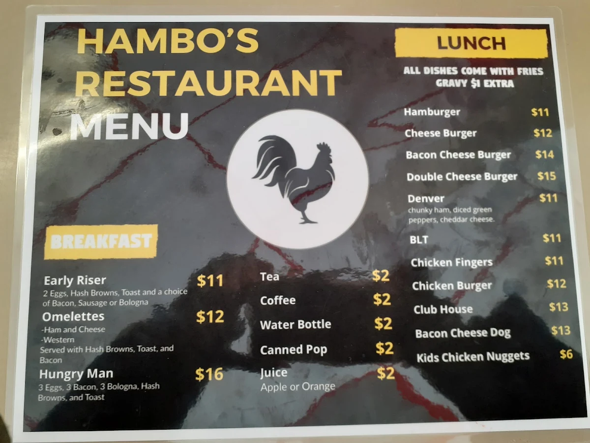 Menu, Hambo's Restaurant